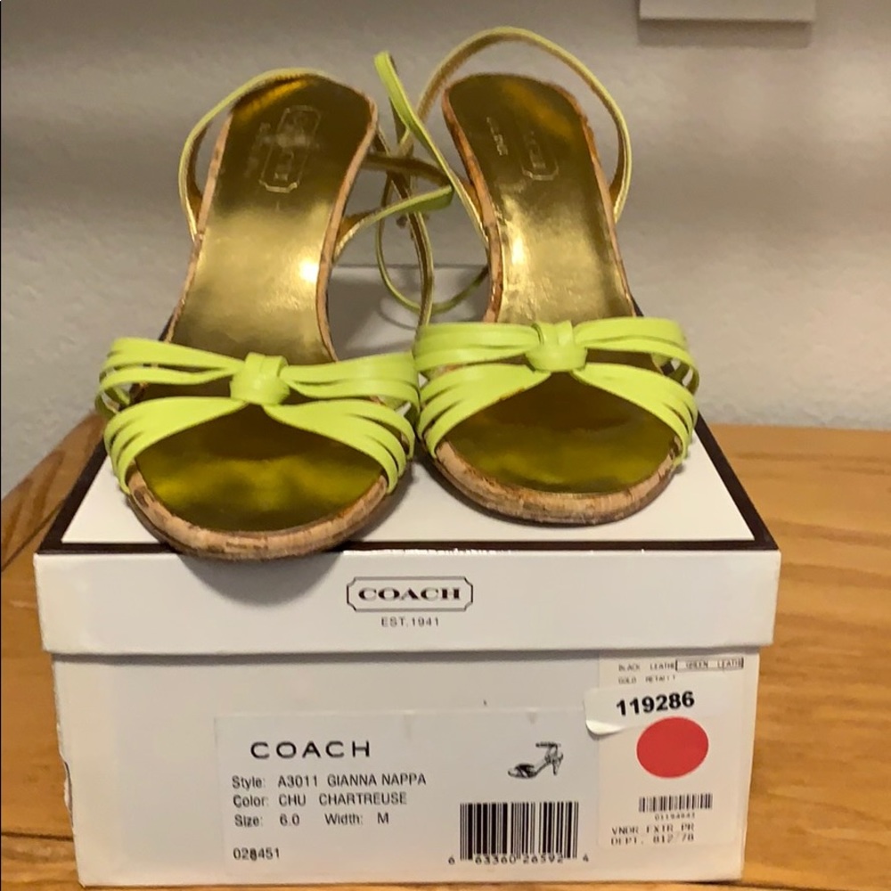 COACH Gianna Nappa sz 6 chartreuse ankle wrap shoe